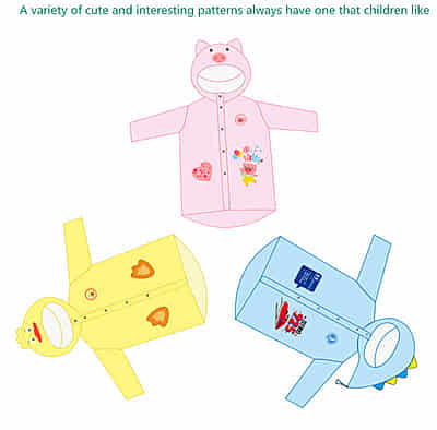 Custom Transparent EVA Hood Raincoat  Waterproof Cartoon Printed Outdoor Hiking