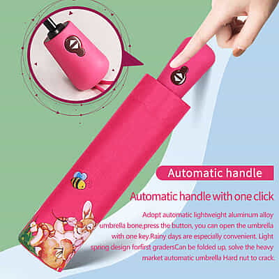 New automatic cartoon kids umbrella sunny umbrella three fold cartoon black rubber umbrella