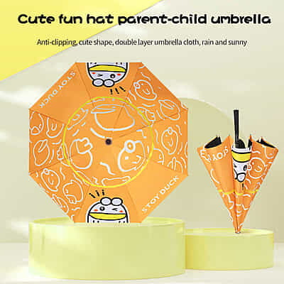 Automatic kids parent-child hat kids umbrella long handle Children's umbrella