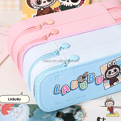 Cartoon print Double-Deck Large Capacity Pencil Case Girls Cute Cinnamoroll Kuromi Melody KT Cat Design Pencil case