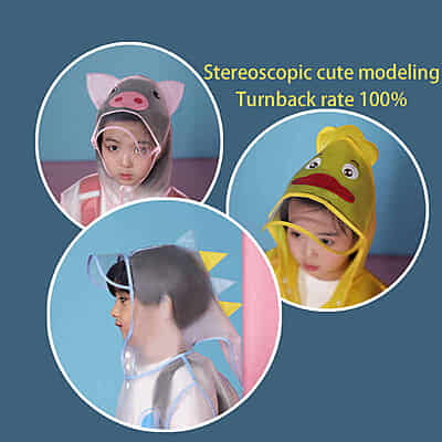 Custom Transparent EVA Hood Raincoat  Waterproof Cartoon Printed Outdoor Hiking