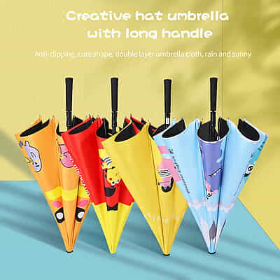 Automatic kids parent-child hat kids umbrella long handle Children's umbrella