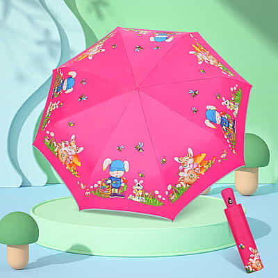 New automatic cartoon kids umbrella sunny umbrella three fold cartoon black rubber umbrella