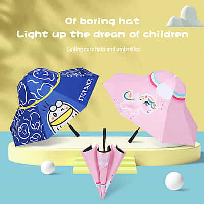 Automatic kids parent-child hat kids umbrella long handle Children's umbrella