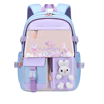 European style Special Design Quicksand Primary School Refrigerator School Bags Anime printed Backpack Bag for Children with cute rabbit doll
