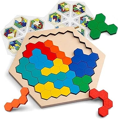 Hexagonal Wooden Tetris Brain Treaser