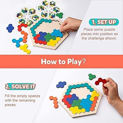 Hexagonal Wooden Tetris Brain Treaser
