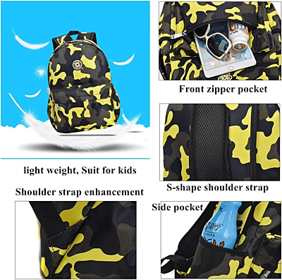 Camo Patterned Schoolbag Waterproof Nylon Backpack Wear-Resistant and Breathable for Primary School