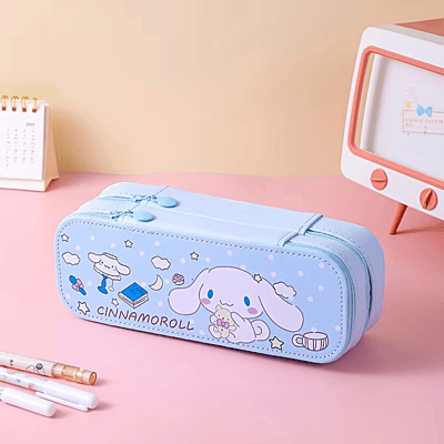 Cartoon print Double-Deck Large Capacity Pencil Case Girls Cute Cinnamoroll Kuromi Melody KT Cat Design Pencil case
