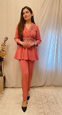 Imported Crepe Co-Ord Set 1-Peach-1