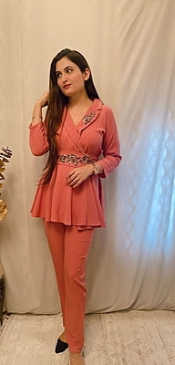 Imported Crepe Co-Ord Set 1-Peach-2
