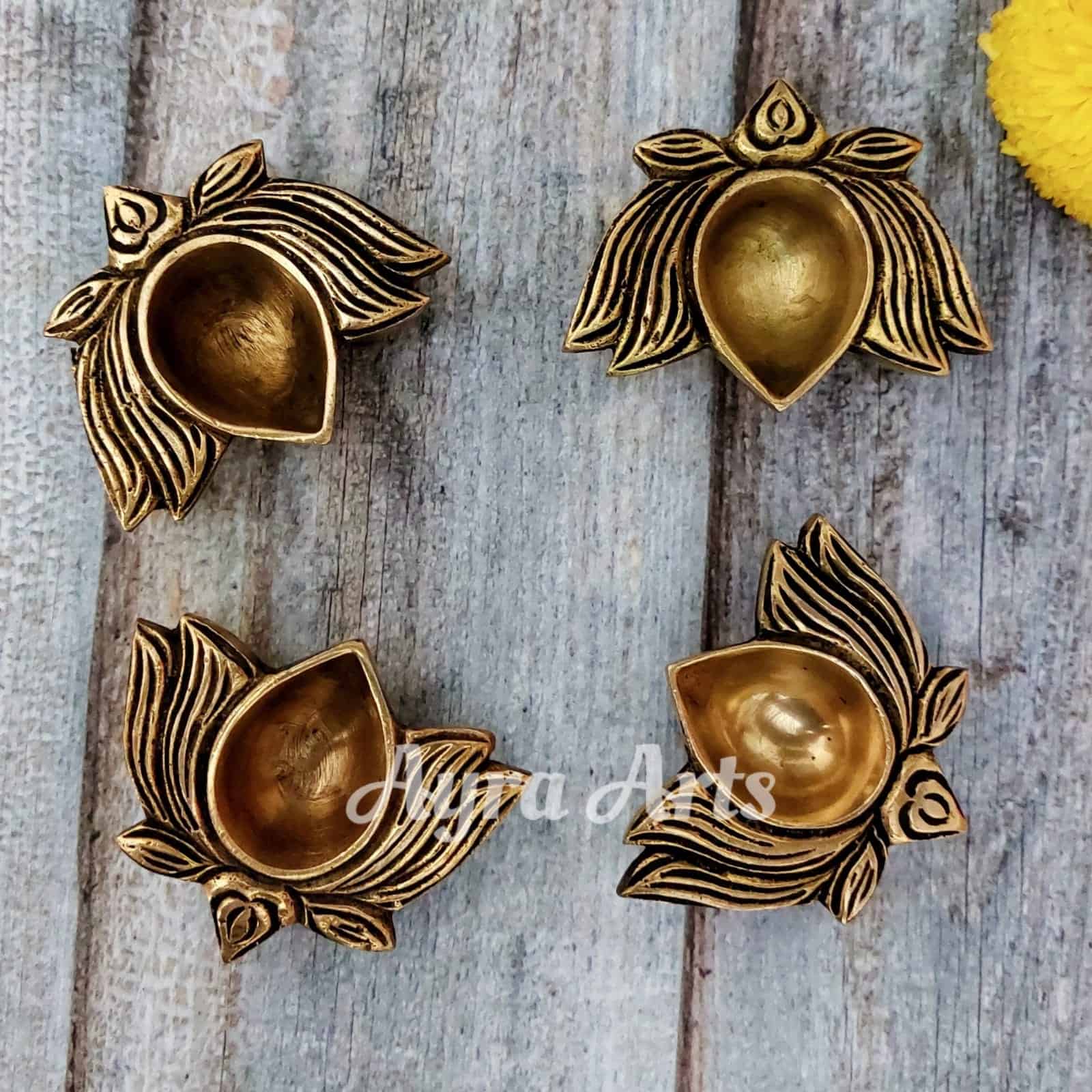 Brass Small Lotus Diya - Pair - 2.6 inch Length | Subtle Illumination Brass Small Lotus Diya - Pair - 2.6 inch Length | Subtle Illumination