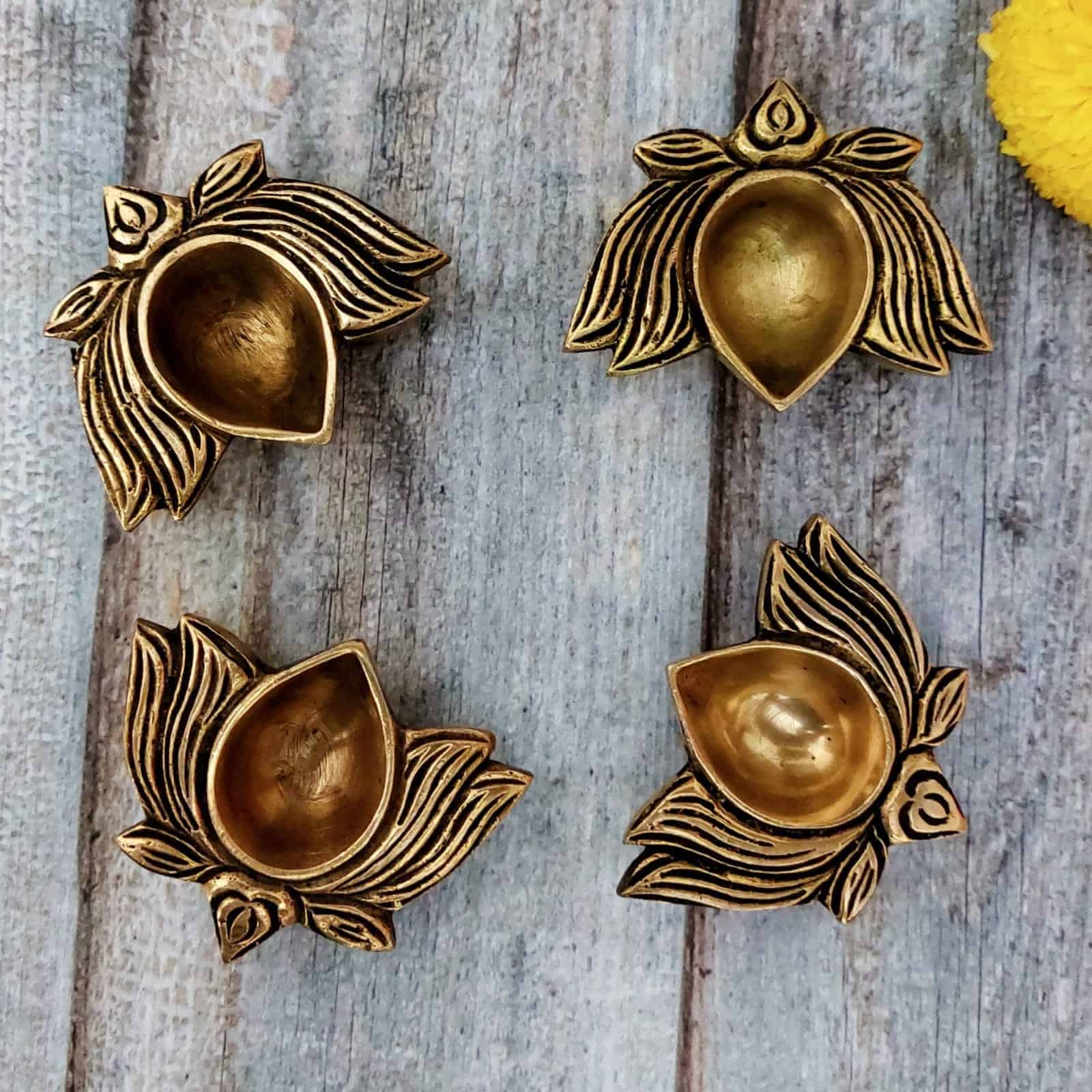 Brass Small Lotus Diya - Pair - 2.6 inch Length | Subtle Illumination Brass Small Lotus Diya - Pair - 2.6 inch Length | Subtle Illumination