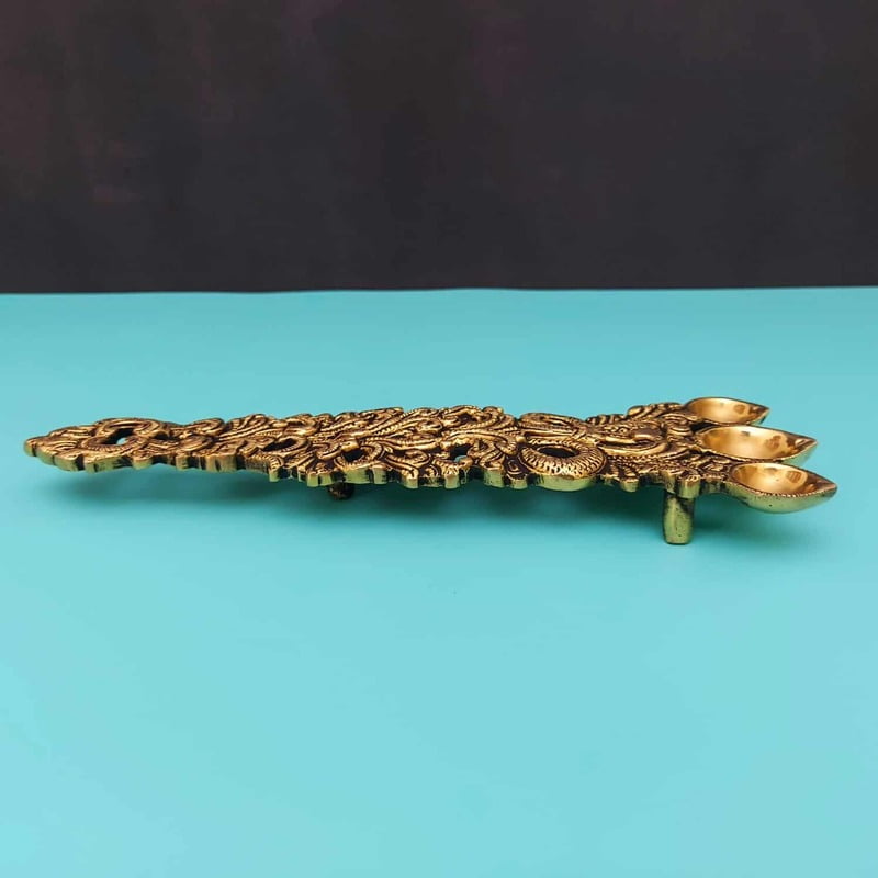Brass Sheshnag Three Wick Aarti Spoon - 10.2 inch Length | Divine Brass Spoon with Serpent Design Brass Sheshnag Three Wick Aarti Spoon - 10.2 inch Length | Divine Brass Spoon with Serpent Design