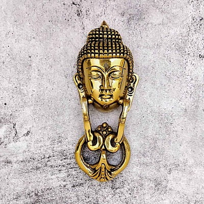 Brass Buddha Door Knocker - 8 inch Height | Serene Brass Knocker for Spiritual Door Decor