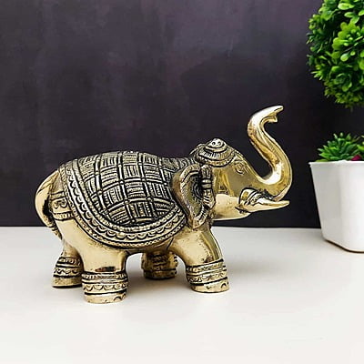 Brass Elephant - 4 inch Height | Miniature Brass Elephant Figurine for Decor