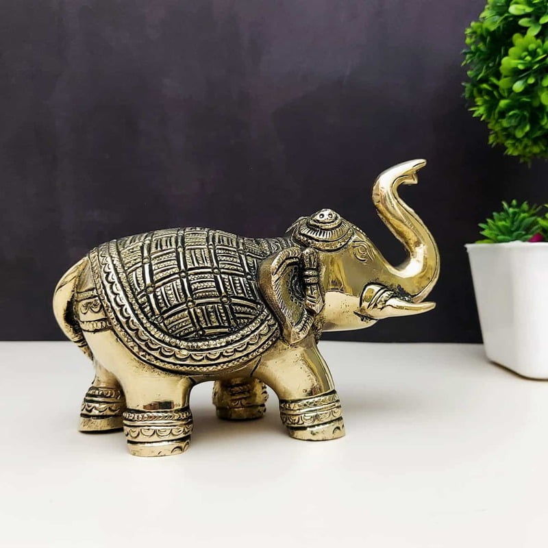 Brass Elephant - 4 inch Height | Miniature Brass Elephant Figurine for Decor Brass Elephant - 4 inch Height | Miniature Brass Elephant Figurine for Decor