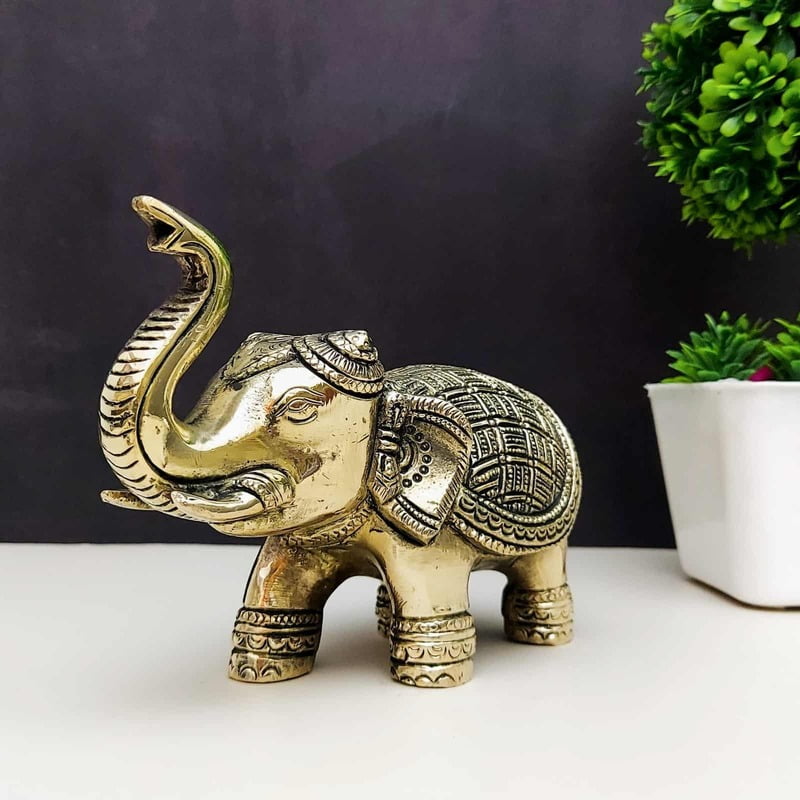 Brass Elephant - 4 inch Height | Miniature Brass Elephant Figurine for Decor Brass Elephant - 4 inch Height | Miniature Brass Elephant Figurine for Decor