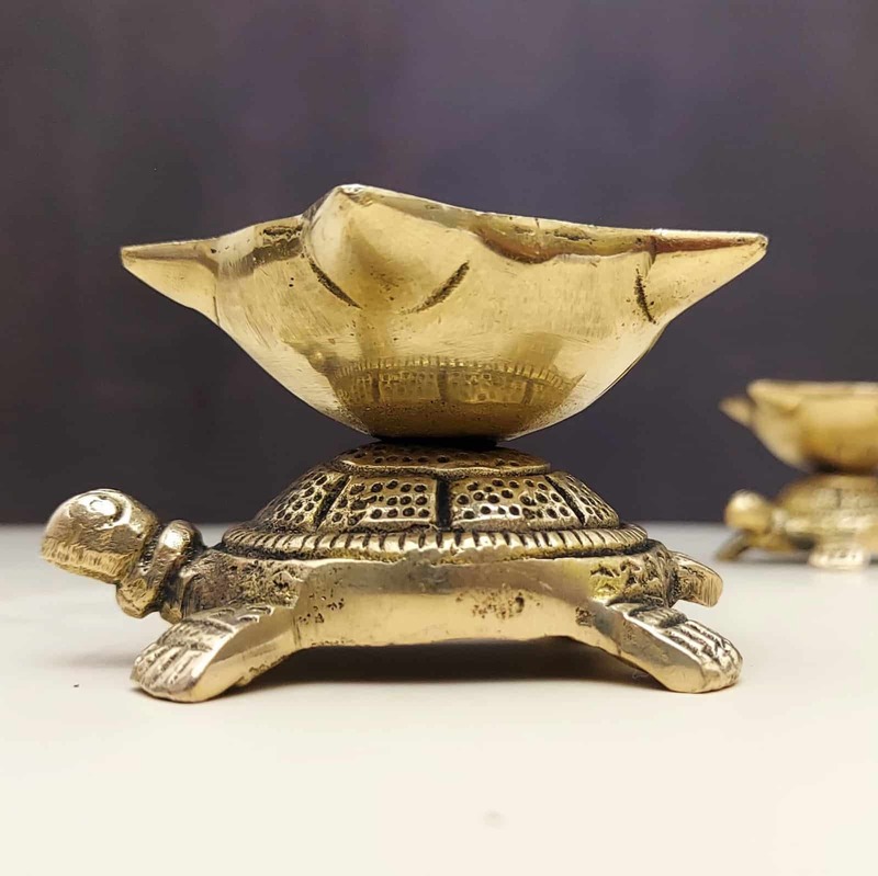 Brass Tortoise 5 Batti Diya Pair - 1.8 inch Height | Intricate Brass Tortoise Diya Pair for Divine Offering