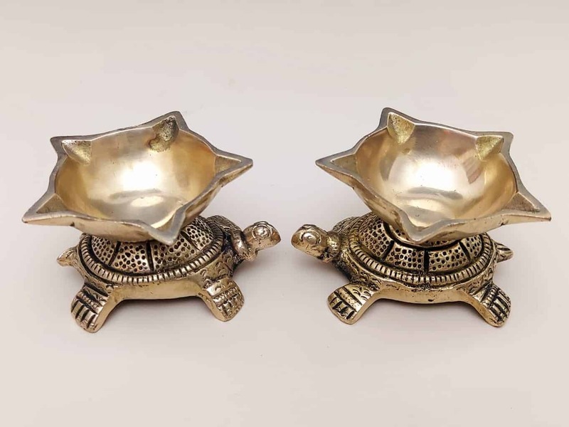 Brass Tortoise 5 Batti Diya Pair - 1.8 inch Height | Intricate Brass Tortoise Diya Pair for Divine Offering