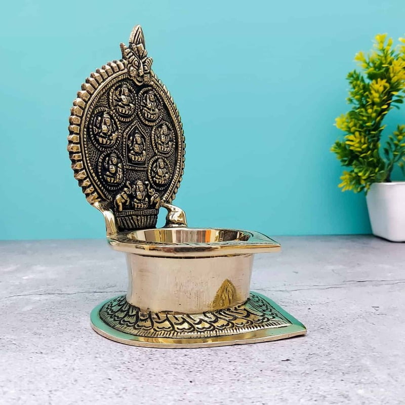 Brass Asta Lakshmi Diya - 7 inch Height | Elegant Brass Asta Lakshmi Diya for Festivals Brass Asta Lakshmi Diya - 7 inch Height | Elegant Brass Asta Lakshmi Diya for Festivals