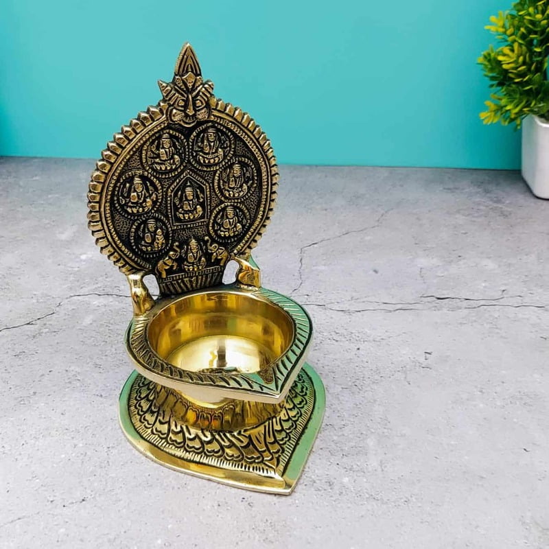 Brass Asta Lakshmi Diya - 7 inch Height | Elegant Brass Asta Lakshmi Diya for Festivals Brass Asta Lakshmi Diya - 7 inch Height | Elegant Brass Asta Lakshmi Diya for Festivals