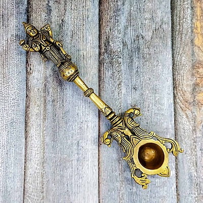 Brass Super Fine Vishnu Murti Aarti Spoon - 11 inch Height | Sacred Ritual