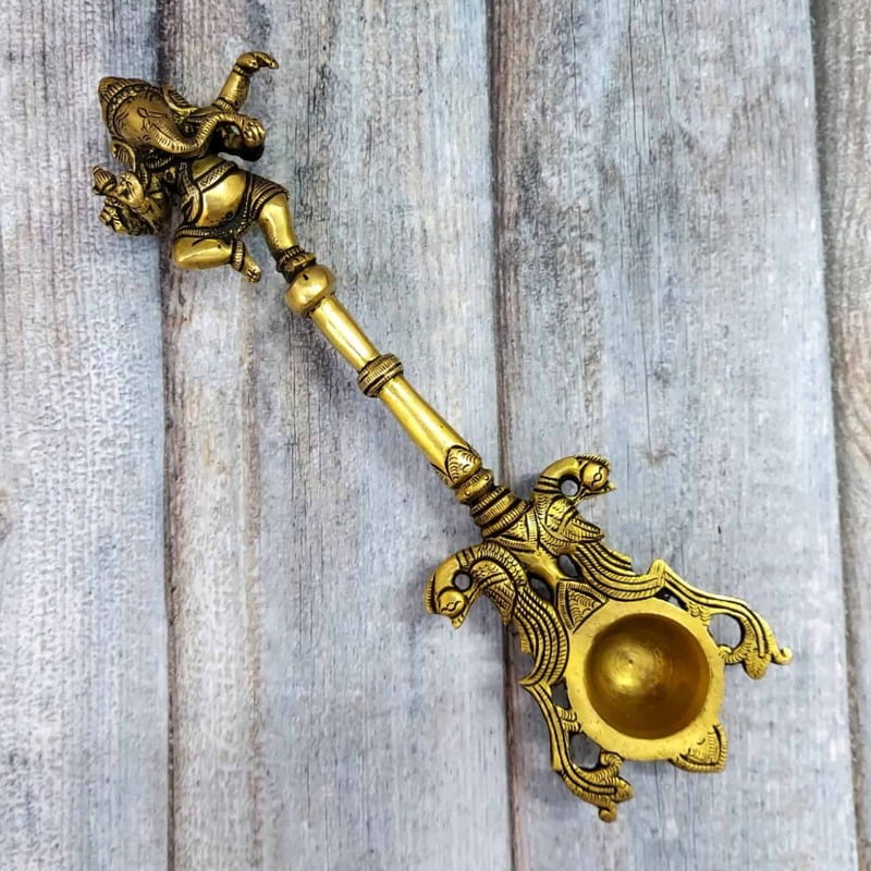 Brass Ganesha Aarti Spoon - 10.5 inch Height | Divine Offering Brass Ganesha Aarti Spoon - 10.5 inch Height | Divine Offering