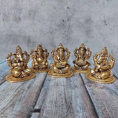 Brass Ganesh Musical Set - 4 inch Height | Melodious Devotion
