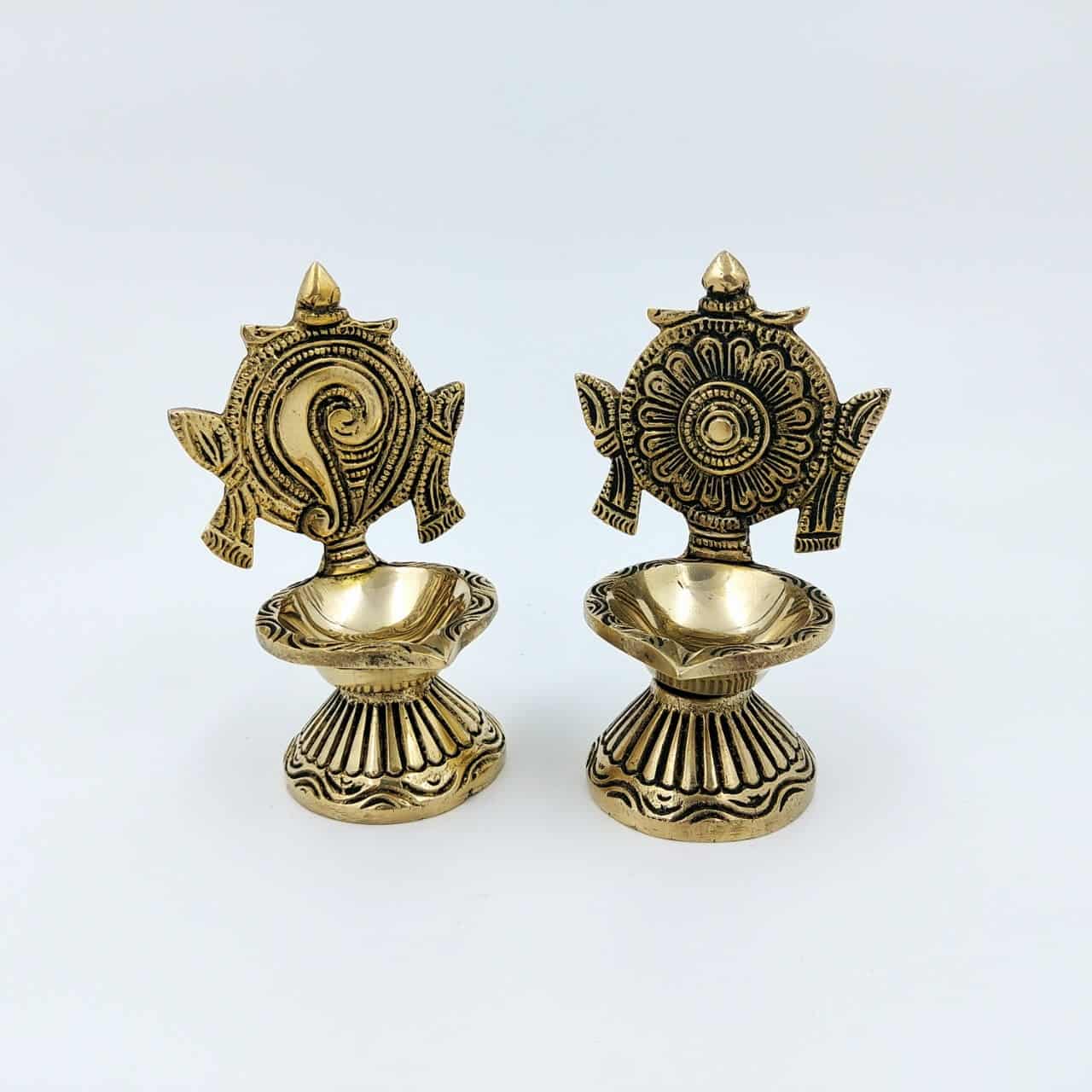 Brass Shankhchakra Diya Set - 4.3" Height | Exclusive Offer Brass Shankhchakra Diya Set - 4.3" Height | Exclusive Offer