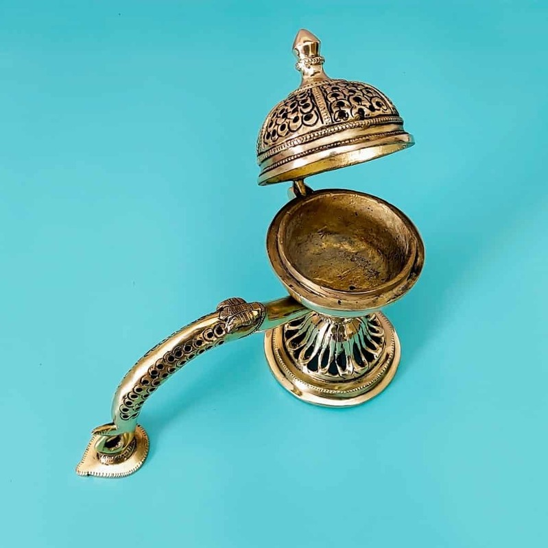 Brass Super Fine Dhoop Dani - 9.5 inch Length - 8 inch Height | Exquisite Brass Dhoop Dani for Aromatic Rituals