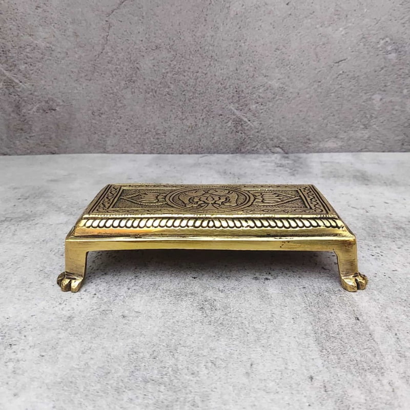 Brass Pooja Chowki - 6 inch Length | Elegant Brass Pooja Chowki for Rituals and Home Decoration Brass Pooja Chowki - 6 inch Length | Elegant Brass Pooja Chowki for Rituals and Home Decoration