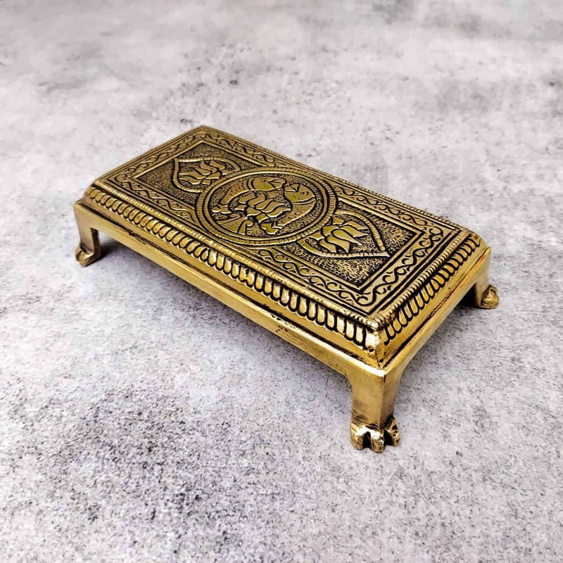 Brass Pooja Chowki - 6 inch Length | Elegant Brass Pooja Chowki for Rituals and Home Decoration Brass Pooja Chowki - 6 inch Length | Elegant Brass Pooja Chowki for Rituals and Home Decoration