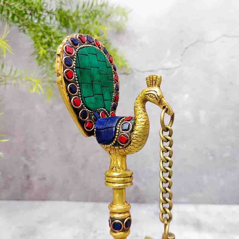 Brass Peacock Lamp with Stone Work - 9.5 inch Height | Elegant Brass Peacock Lamp with Stone Work - Premium Quality Brass Peacock Lamp with Stone Work - 9.5 inch Height | Elegant Brass Peacock Lamp with Stone Work - Premium Quality