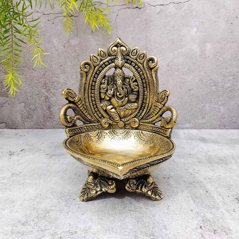Brass Ganesh Akhand Diya - 7 inch Height | Decorative Brass Ganesh Akhand Diya for Rituals - Buy Online Brass Ganesh Akhand Diya - 7 inch Height | Decorative Brass Ganesh Akhand Diya for Rituals - Buy Online