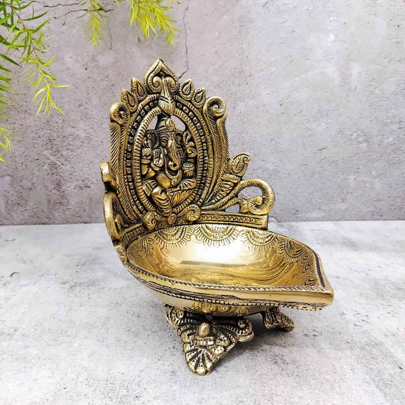 Brass Ganesh Akhand Diya - 7 inch Height | Decorative Brass Ganesh Akhand Diya for Rituals - Buy Online Brass Ganesh Akhand Diya - 7 inch Height | Decorative Brass Ganesh Akhand Diya for Rituals - Buy Online