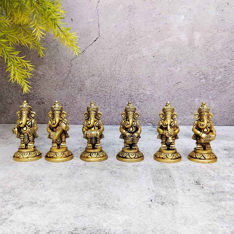 Brass Ganesh Musical Set of 6 pieces - 3 inch Height | Traditional Brass Ganesh Musical Set of 6 pieces - Buy Online Brass Ganesh Musical Set of 6 pieces - 3 inch Height | Traditional Brass Ganesh Musical Set of 6 pieces - Buy Online