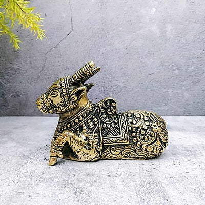 Brass Nandi - 4 inch Height | Sacred Brass Nandi Idol for Worship - Premium Quality Brass Nandi - 4 inch Height | Sacred Brass Nandi Idol for Worship - Premium Quality