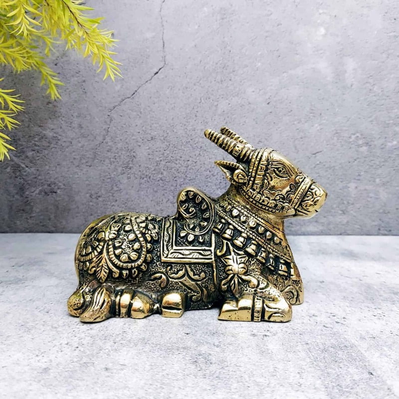 Brass Nandi - 4 inch Height | Sacred Brass Nandi Idol for Worship - Premium Quality Brass Nandi - 4 inch Height | Sacred Brass Nandi Idol for Worship - Premium Quality