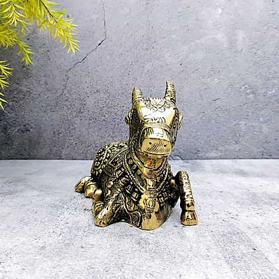 Brass Nandi - 4 inch Height | Sacred Brass Nandi Idol for Worship - Premium Quality Brass Nandi - 4 inch Height | Sacred Brass Nandi Idol for Worship - Premium Quality