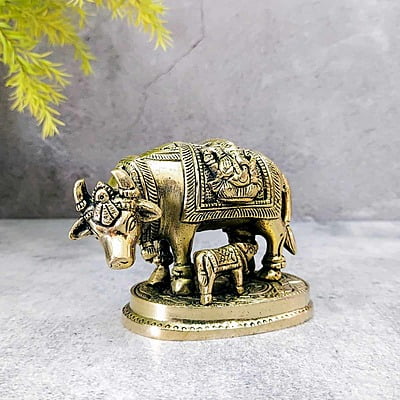 Brass Lakshmi Ganesh Kamadhenu / Cow and Calf - 3 inch Height | Divine Brass Lakshmi Ganesh Kamadhenu / Cow and Calf Idol - Shop Now Brass Lakshmi Ganesh Kamadhenu / Cow and Calf - 3 inch Height | Divine Brass Lakshmi Ganesh Kamadhenu / Cow and Calf Idol - Shop Now