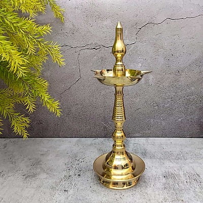 Brass Panchmukkhi Kalash Deepak, 5 Wicks Oil Lamp - 13" Height | Sacred Illumination