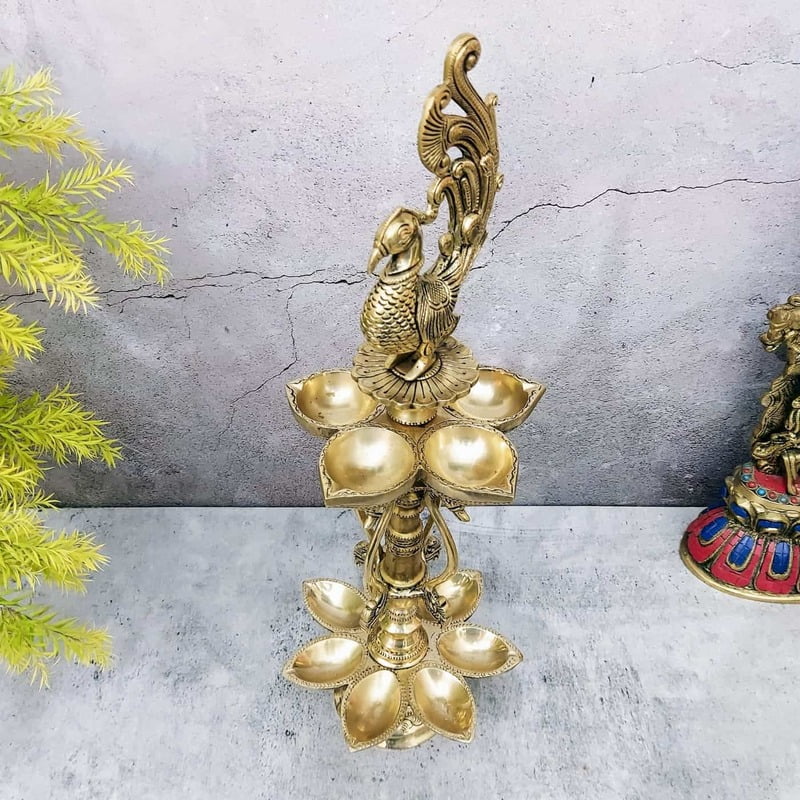 Brass Peacock Lamp - 21 inch Height | Elegant Brass Peacock Table Lamp for Home Brass Peacock Lamp - 21 inch Height | Elegant Brass Peacock Table Lamp for Home