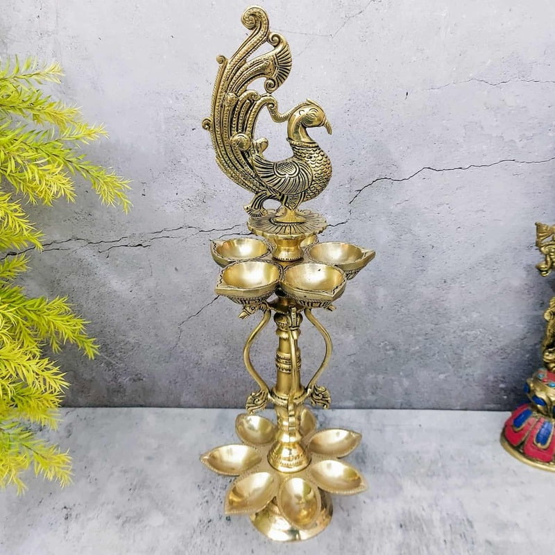 Brass Peacock Lamp - 21 inch Height | Elegant Brass Peacock Table Lamp for Home Brass Peacock Lamp - 21 inch Height | Elegant Brass Peacock Table Lamp for Home