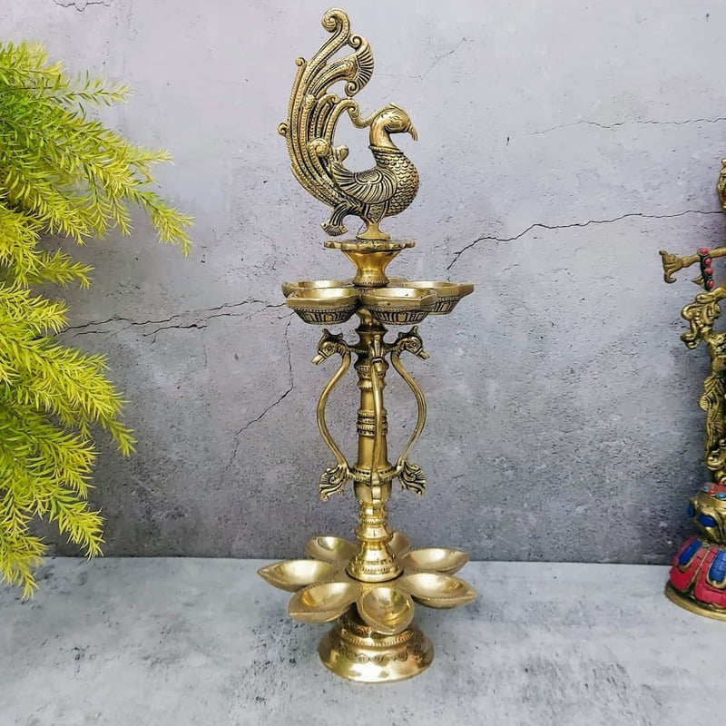 Brass Peacock Lamp - 21 inch Height | Elegant Brass Peacock Table Lamp for Home Brass Peacock Lamp - 21 inch Height | Elegant Brass Peacock Table Lamp for Home