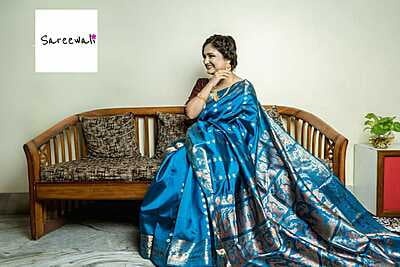 Chand buta Royal blue pure katan silk(mulberry silk) swarnachari saree