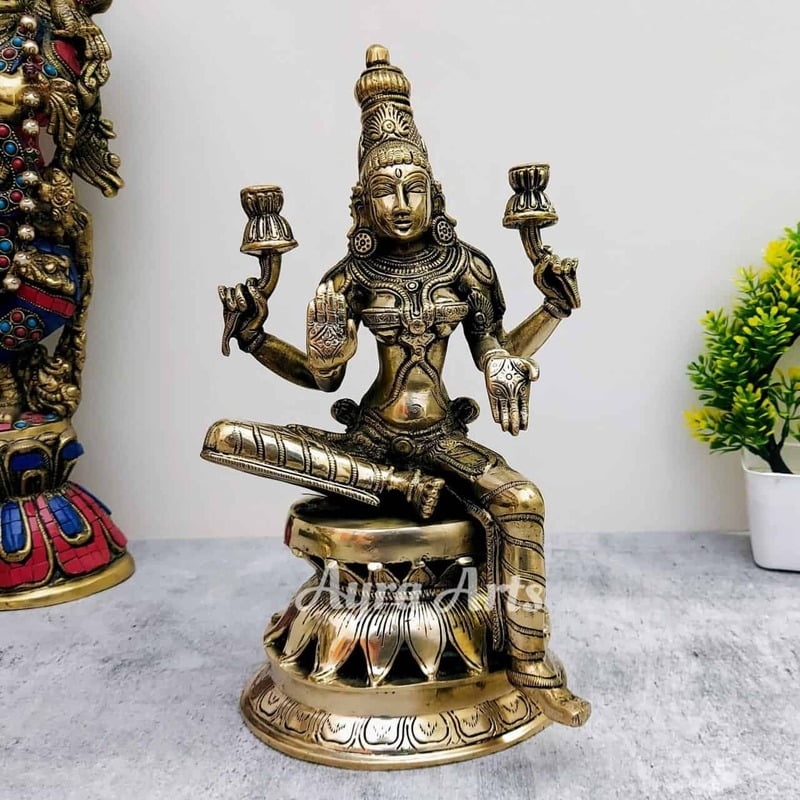 Brass Lakshmi Saraswati Idols - 12.2 inch Height | Divine Blessings and Wisdom