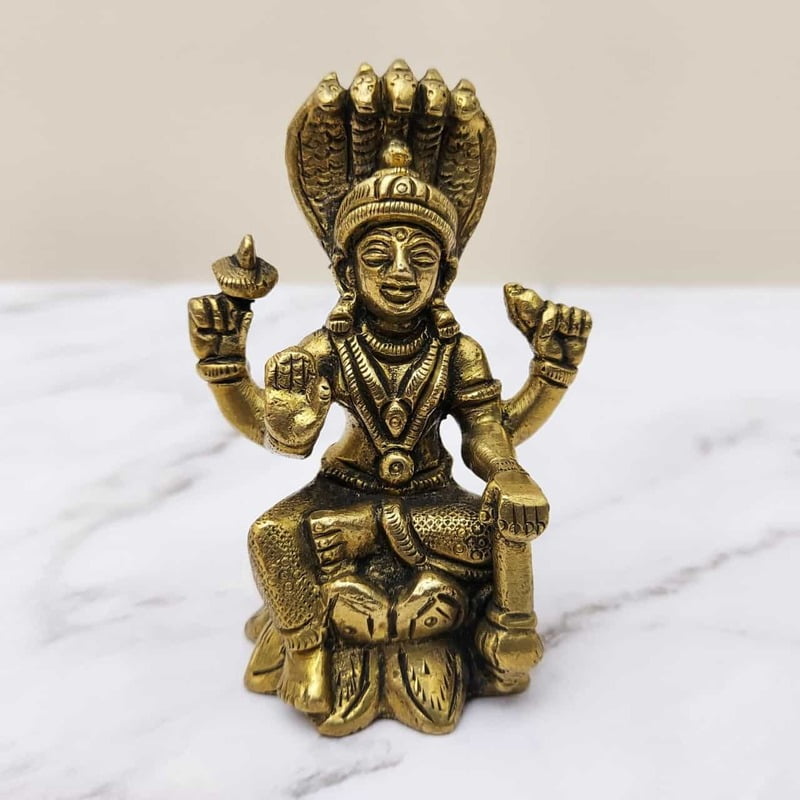 Brass Lakshmi with Adhi Sheshu - 3.5 inch Height | Divine Serenity and Prosperity