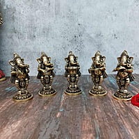 Brass Ganesha Musical Set of 5 Idols - 5.5 inch Height | Melodious Brass Idols for Prosperity Brass Ganesha Musical Set of 5 Idols - 5.5 inch Height | Melodious Brass Idols for Prosperity
