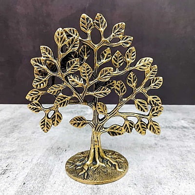 Brass Kalpavriksha Tree Table Decor - 6 inch Height | Premium Brass Table Centerpiece